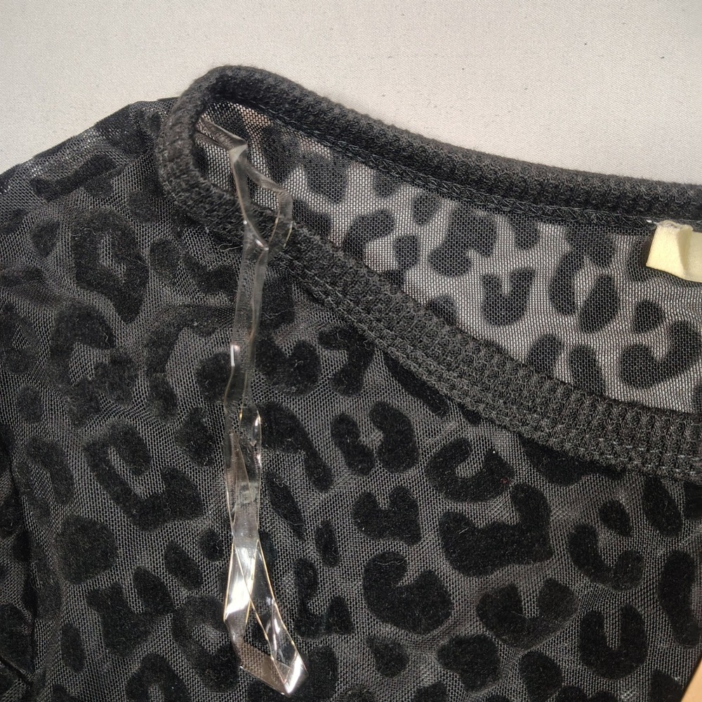 Kori America Mesh Top Women Medium Black Leopard Burnout Velvet Long Sleeve - Picture 6 of 10